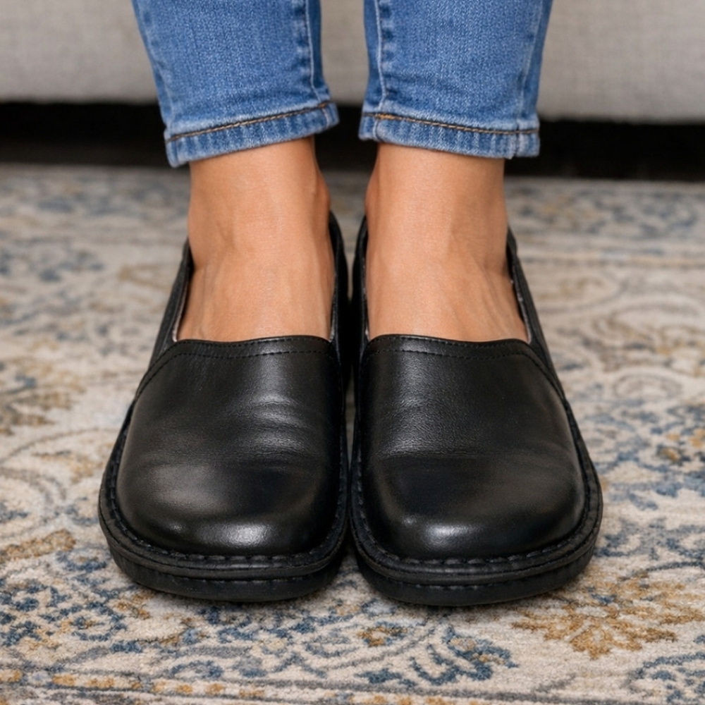 Alegria Black Slip-On Leather Mules